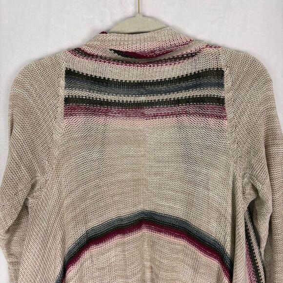 Torrid Tan with Grey & Maroon Striped Drape Cardigan Sweater Size Large - Picture 8 of 10